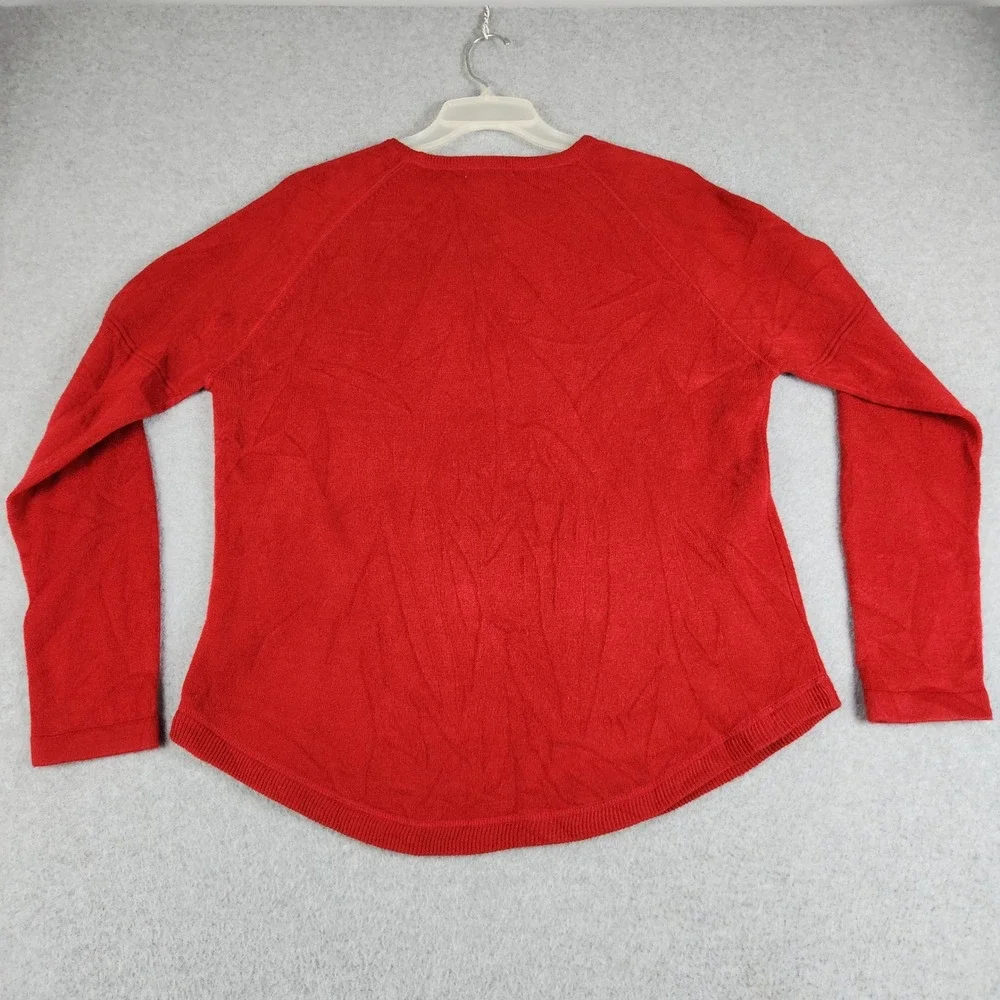 Sweet Romeo Sweater Womens‎ Large Red Tight Knit Crewneck Curved Hem Pullover